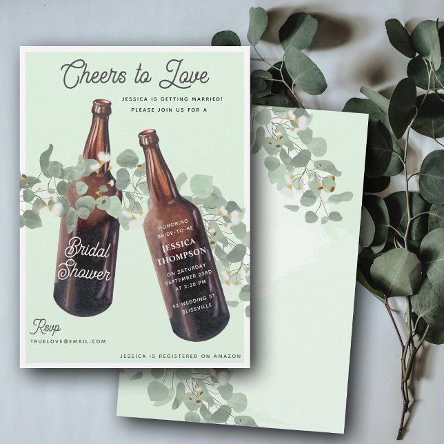 Prost auf die grüne Hochzeitsfeier mit Bier Einladung (Cheers to Love Greenery Beer Bridal Shower Invitation)