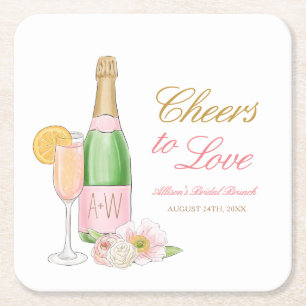 Prost auf die Liebe Braut-Brunch und Bubbly  Rechteckiger Pappuntersetzer
