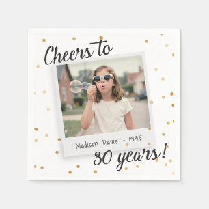 Prost auf Dreißig Jahre Retro-Foto-Geburtstag Gold Serviette