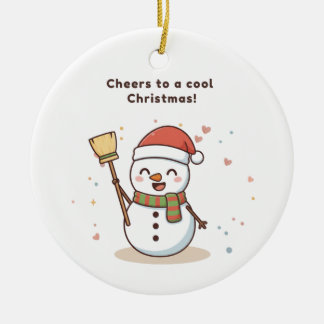 Prost auf eine coole Weihnachts-Schneemann-Karte Keramik Ornament