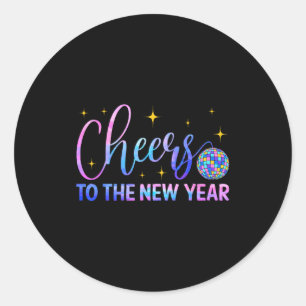 Prost aufs neue Jahr 2026 Disco-Kugel Silvester Runder Aufkleber