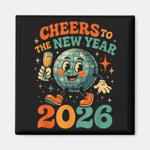 Prost aufs neue Jahr 2026 Retro-Disco-Geschenk Magnet