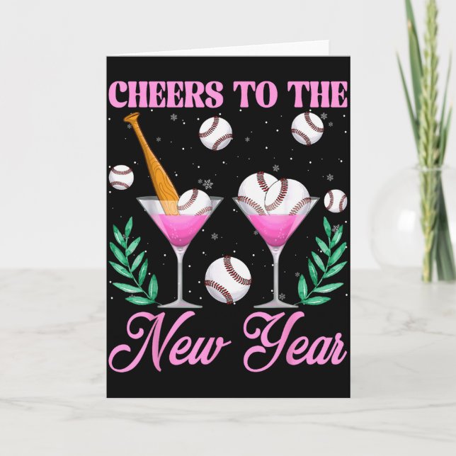Prost aufs neue Jahr Champagner Gl & Baseball Karte (Vorderseite)