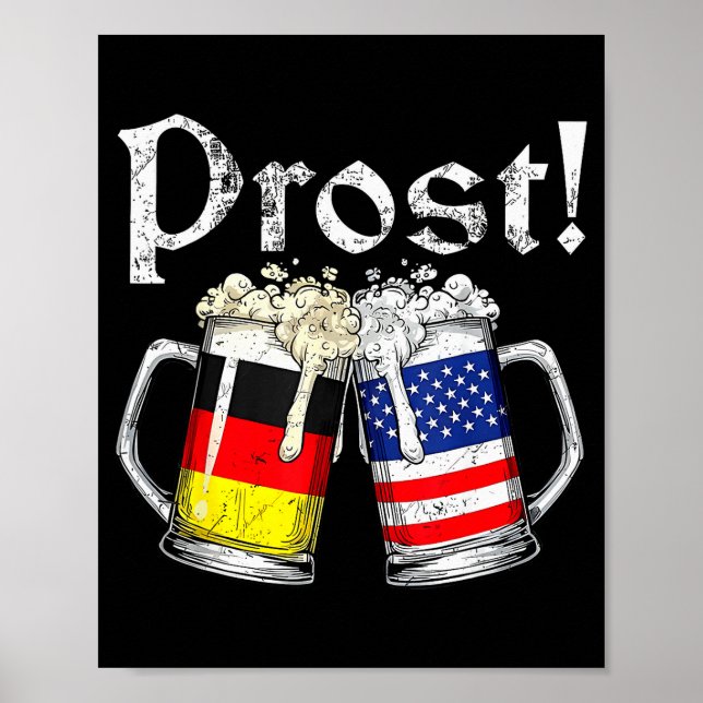 Prost Beer German American Flag Men Mug  Poster (Vorne)
