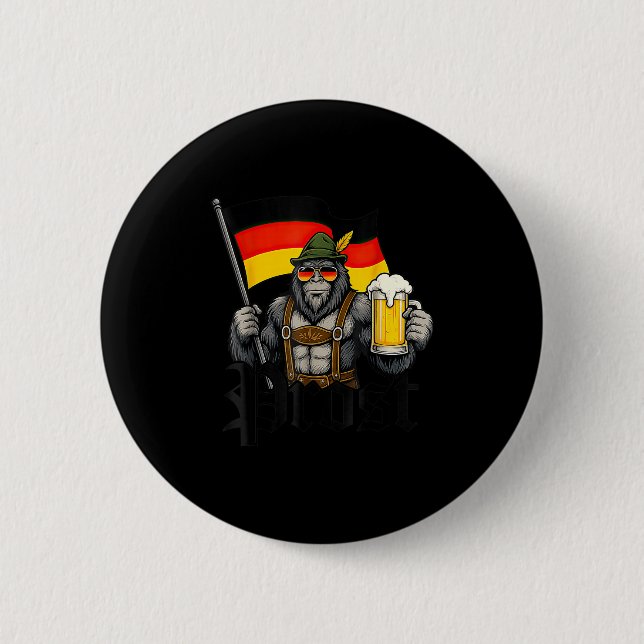 Prost Bigfoot Drinking Beer Lederhosen German  Button (Vorderseite)