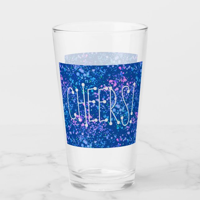 Prost! Blau mit Rosa, Lila Spritzer Blau Glas (Vorderseite)