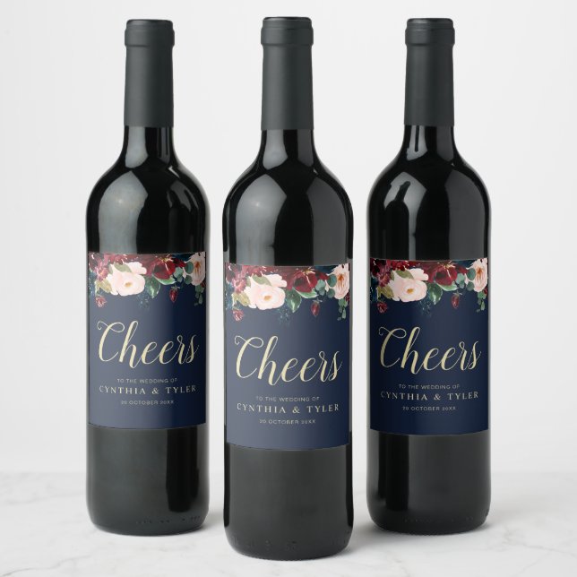 PROST | Bordeaux- und Marinebrioldhochzeit Weinetikett (Flaschen)