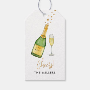Prost Champagnerflasche & Glas  Geschenkanhänger