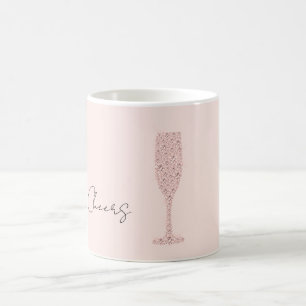 Prost Champagnerglas Rosa Glitzern Kaffeetasse