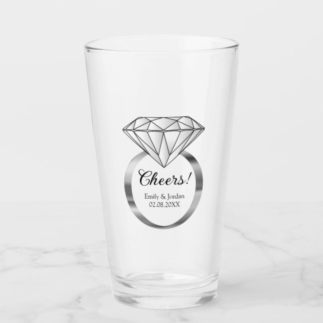 Prost Diamant-Ehering mit individuellem Text Glas (Vorderseite)
