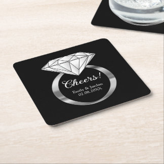 Prost Diamant-Ehering mit individuellem Text Schwa Rechteckiger Pappuntersetzer