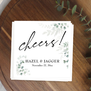 Prost! Elegante Grünpflanzen + Hochzeitstypografie Serviette