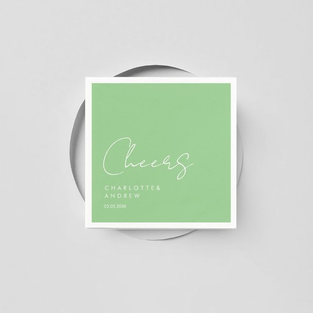 Prost! Elegante, minimale Handschrift Serviette (Cheers! Customer specific elegant, minimal, handwriting , light-green, wedding napkins.)