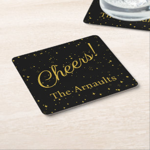 Prost! Elegantes Personalisiert Black Rechteckiger Pappuntersetzer