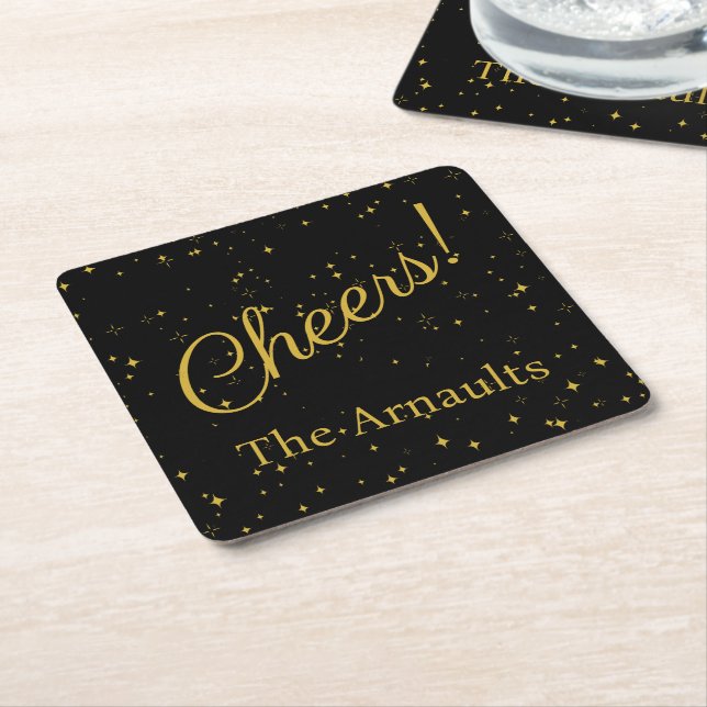 Prost! Elegantes Personalisiert Black Rechteckiger Pappuntersetzer (angewinkelt)
