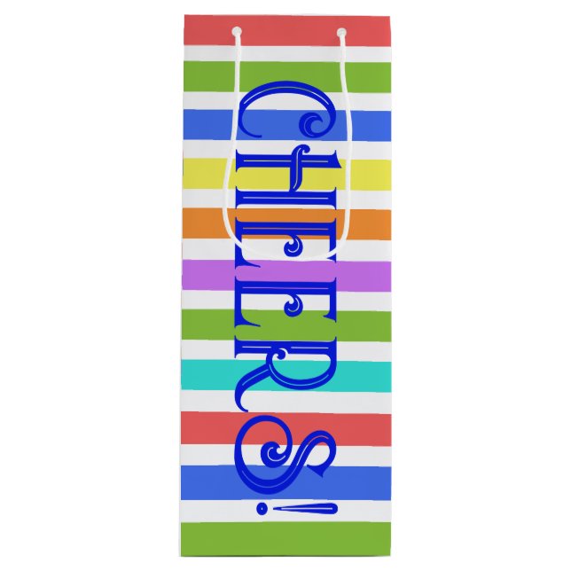 PROST! Farbenfrohe gestreifte Weintasche Geschenktüte Für Weinflaschen (Vorderseite)