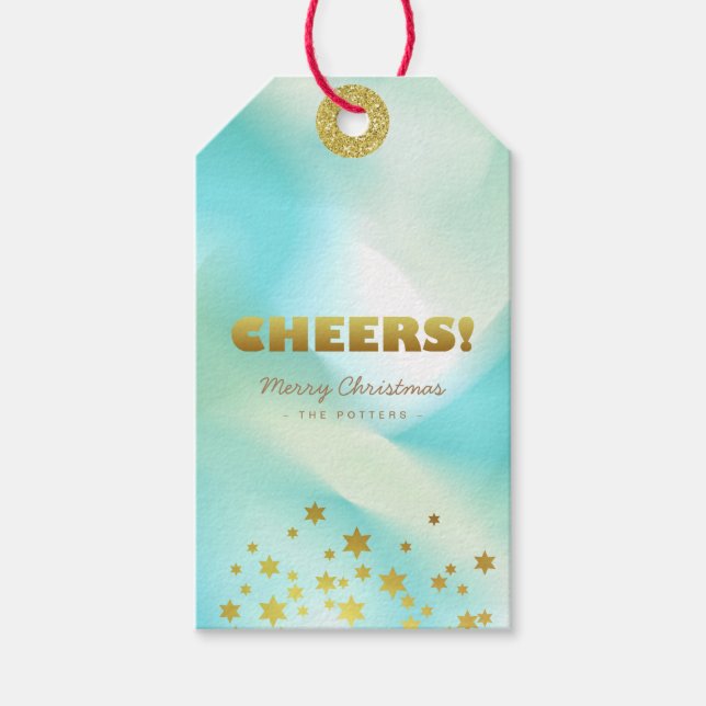 Prost | Grüne Pastel und Gold Geschenkanhänger (Vorderseite)