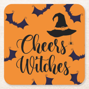 Prost Hexen-Typografie Fledermaus-Halloween-Party- Rechteckiger Pappuntersetzer
