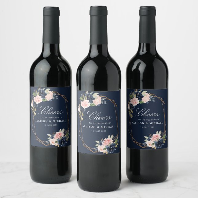PROST | Hochzeit von Seestreitkräften und Blüten Weinetikett (Flaschen)