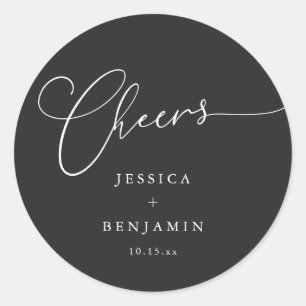 Prost Minimal Schwarz Schrift Elegante Hochzeitsgu Runder Aufkleber