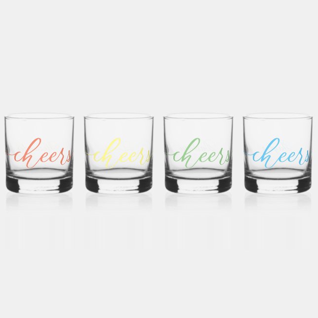 PROST! - Pastel Rainbow Fun Typografie mit Namen Whiskyglas (Vorderseite)