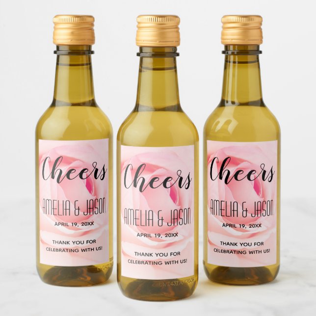 Prost | Rosa blühende Rose Blumenzwiebelmini Weinetikett (Flaschen)