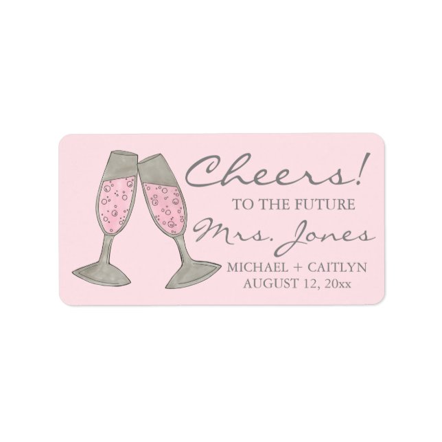 Prost! Rosa Champagner Brautparty Hochzeitslabel Adressaufkleber (Vorne)