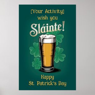 Prost! Saint Patrick's Day Pint Bier auf Grün Poster