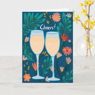 Prost! Sparkling Wine Champagne Blume Glückwünsche Karte