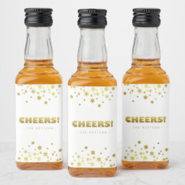 Prost | Spaß Weihnachten White & Gold Stars Mini Alkoholflaschenetikett