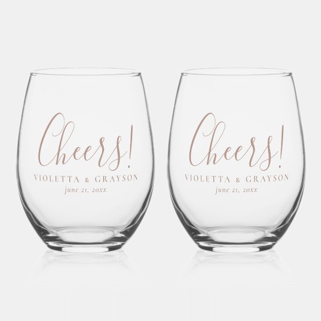 Prost! Stilvolle Typografie-Hochzeit Weinglas Ohne Stiel (Vorderseite)