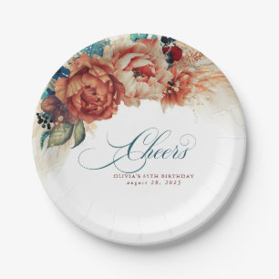 Prost Türkisblaue Terrakotta-Floral-Pampasgras Pappteller