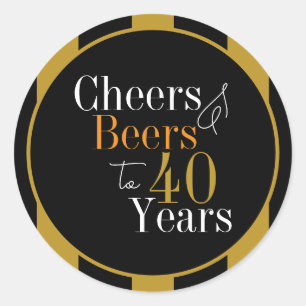 Prost und Bier 40 Jahre Schwarz-Gold-Streifen Runder Aufkleber