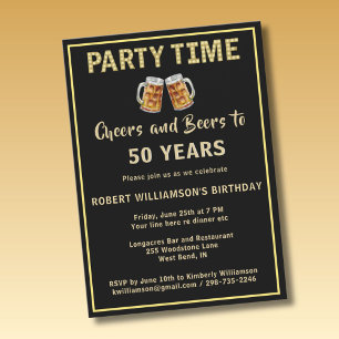 Prost und Bier Party Time 50. (Jedes Jahr) Geburts Einladung
