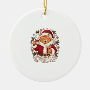 Prost Weihnachten Orange Katze Weihnachtsmann Hut Keramik Ornament