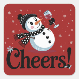 Prost Wein Weihnachten Schneemann Xmas Trinken Win Quadratischer Aufkleber