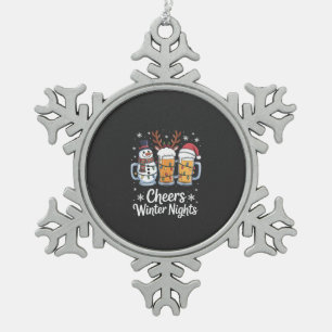 Prost Winter Nächte Biere Schneemann Bierliebhaber Schneeflocken Zinn-Ornament