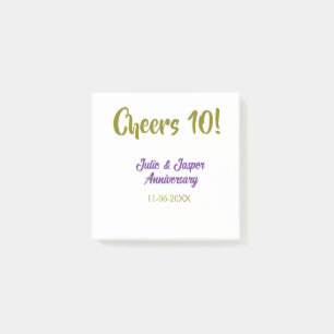Prost zum 10. Hochzeitstag lila golden na Post-it Klebezettel