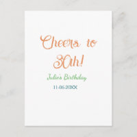 Prost zum 30. Geburtstag Name Datum orange grün bl