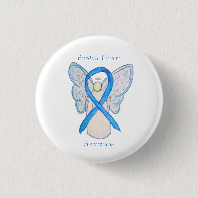 Prostatakrebs Blauer Bekanntheitsgrad Ribbon Angel Button (Vorderseite)