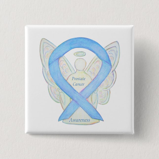Prostatakrebs Blauer Bekanntheitsgrad Ribbon Angel Button (Vorderseite)