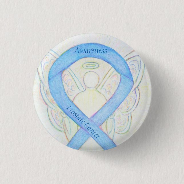 Prostatakrebs Blauer Bekanntheitsgrad Ribbon Angel Button (Vorderseite)