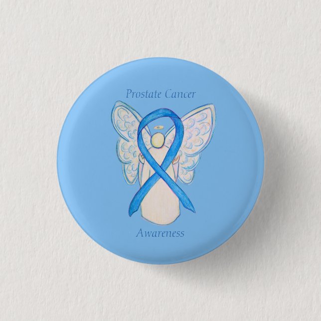 Prostatakrebs Blauer Bekanntheitsgrad Ribbon Angel Button (Vorderseite)