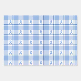 Prostate Cancer Awareness Plaid Light Blue Ribbon Geschenkpapier Set