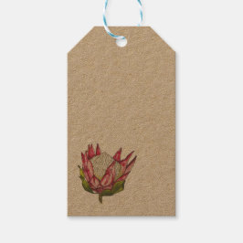 Protea à l'aquarelle sur étiquette cadeau en kraft