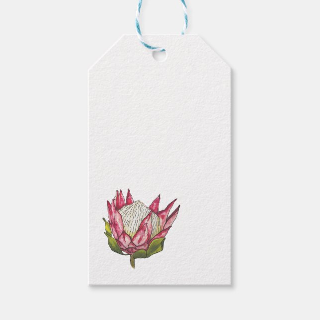 Protea à l'aquarelle sur étiquette cadeau en kraft (Devant)