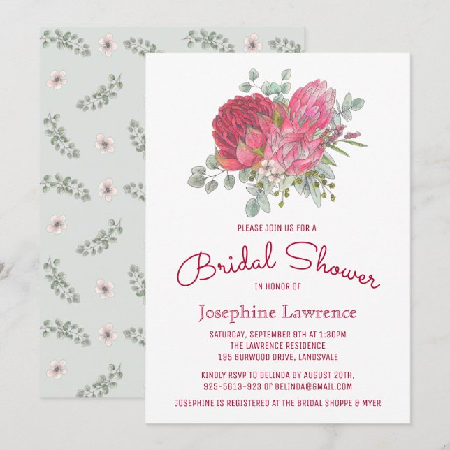Protea Blume Einladungen zur Dusche Bridal (Vorne/Hinten)