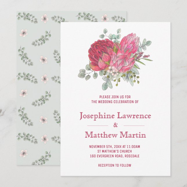 Protea Blume Hochzeiten Einladungen (Vorne/Hinten)