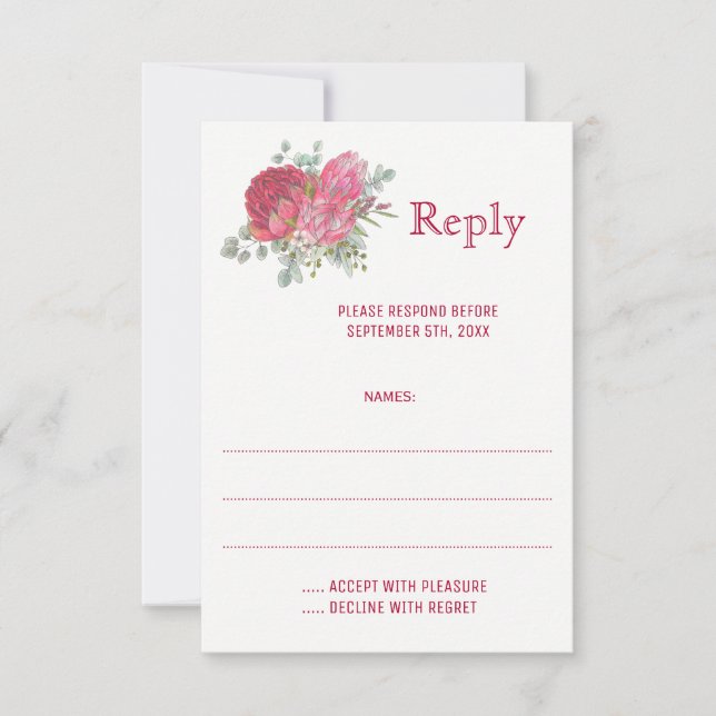 Protea-Blume Hochzeitskarten RSVP Karte (Vorderseite)