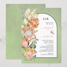 Protea Blume Pampas Gras Salbei Grüne Hochzeit Einladung